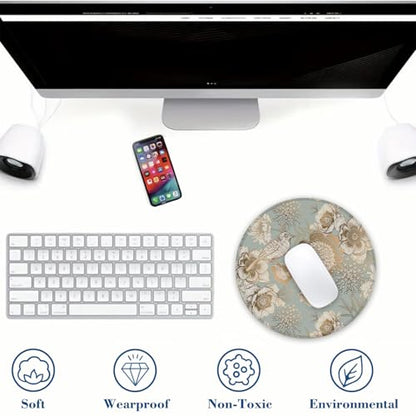 Butterfly Peonies Bird Mouse Pad Round Mouse Mat, Non-Slip Rubber Base Mousepad with Stitched Edge for Wireless Computer Laptop Office Desk Accessories 8 x 8 Inches - color: Butterfly Peonies Bird