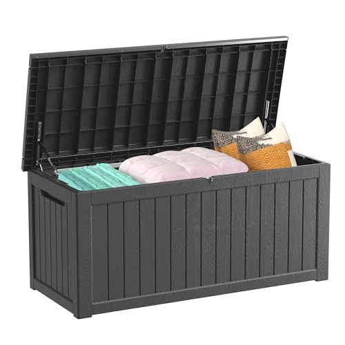 Outdoor Storage Box Waterproof, 200 Gallon Lockable Resin Large Deck Box, Patio Storage Bin for Pool Accessories Cushion Furniture, Garden Tools, UV-Resistant Outside Delivery, Black - color: Black, size: 200 Gallon