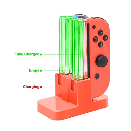 FastSnail Charging Dock Compatible with Nintendo Switch for Joy Con & OLED Model Controller with Lamppost LED Indication, Charger Stand Station Compatible with Joy Cons with Charging Cable (Red) - color: Red, size: 6.2/7.0 inch