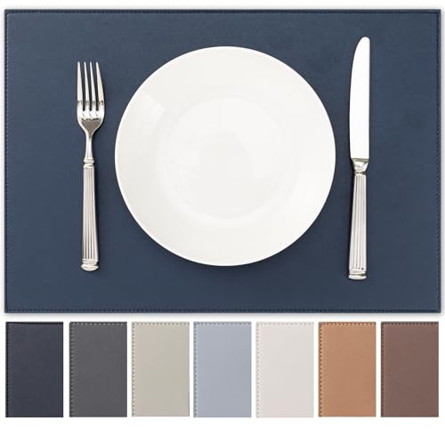 Baroyal Faux Leather Placemats Set of 6 Vinyl Washable Wipeable Table Mats for Kitchen Dining Table Heat Resistant Waterproof Modern Indoor/Outdoor Placemats Non-Slip Easy Clean Place Mats (Navy Blue) - color: B-navy Blue