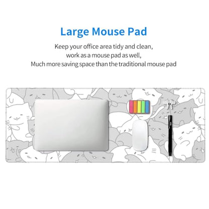 White Kawaii Cats E-Sport Mouse Pad Large Desk Mat Non-Slip Rubber Base Stitched Edge Keyboard Mouse Pad for Office Home E-Sport Computer Laptop, 31.5×11.8 Inches - color: White Kawaii Cats