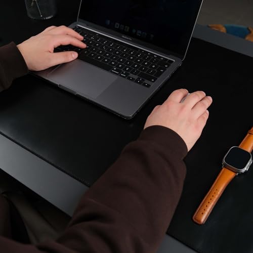 Jersey Genuine Calfskin Leather Desk Pad, Office Desk Mat with Non-Slip Bottom, Smooth Surface for Mouse & Keyboard, Desk Protector (36x19 inches) (Black) - color: Black