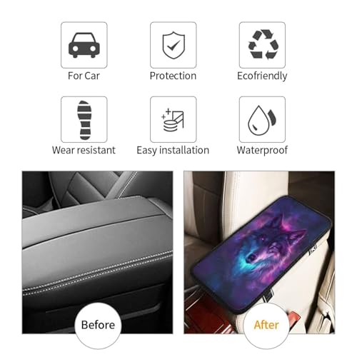 Car Center Console Cover Purple Wolf Print Polyester Fabric Car Armrest Cover Cool Animal on Galaxy Nebula Universal Car Interior Accessories for Most Vehicles SUVs Truck Sedans - color: Wolf