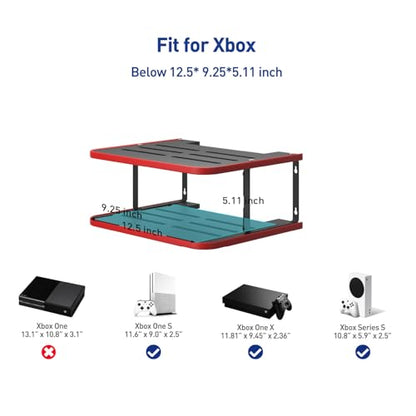 Floating Under TV Game Double Shelf Stand for Xbox Shelf wall Mount for one S/X Series S, Projector Shelf/Router Shelf/Entertainment Center, Projector Holder Accessories, Black Red