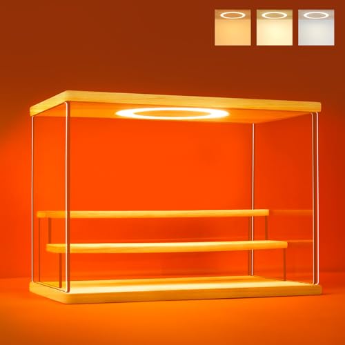 Acrylic Display Case with Adjustable LED Light, 3 Tier Clear Display Box Dustproof Showcase for Action Figures, Collectibles and Mini Toys, Assembly Display Cabinet(Wood 12.5×6.7×9in) - color: Wood, size: 3 Tier 12.5×7×9in