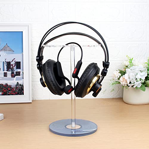 Clear Acrylic Headphone Stand with Patterned Base – Universal Holder for AirPods Max, Gaming & Wireless Headphones – Space-Saving Desk Organizer for Home & Gaming Setup (Black Record/LP) - style: Black Record/LP