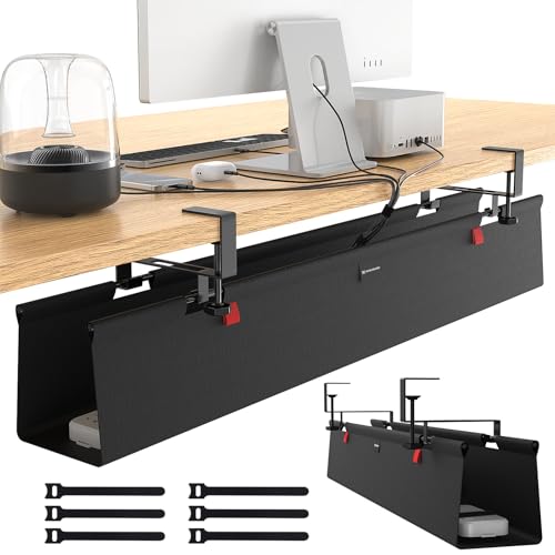 No Drill Under Desk Cable Management Tray, 20" Cord Management Tray with Cable Loop, Upgraded Oxford Fabric Wire Management for Standing Desk - No Damage to Table - size: 20 inch