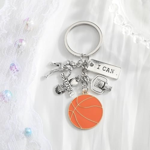 Sports Ball Keychain with Volleyball Baseball Soccer Basketball Football Charms Athletic Gift for Men - color: Basketball