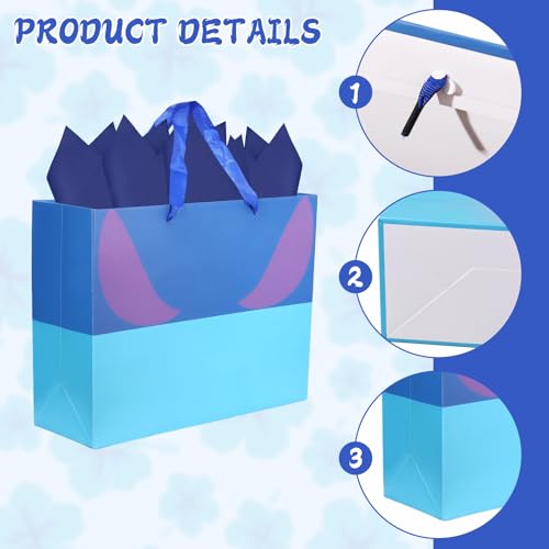 Mprocen Cartoon Animation Party Gift Bags Blue Pink Hawaii Candy Bags Set with Tissue Paper Greeting Birthday Cards for Party Favor Baby Shower Holiday Supplies - color: Themed 3