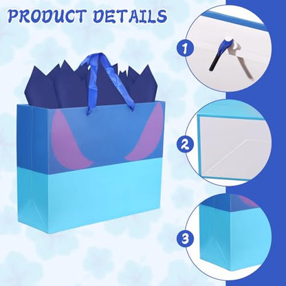 Mprocen Cartoon Animation Party Gift Bags Blue Pink Hawaii Candy Bags Set with Tissue Paper Greeting Birthday Cards for Party Favor Baby Shower Holiday Supplies - color: Themed 3