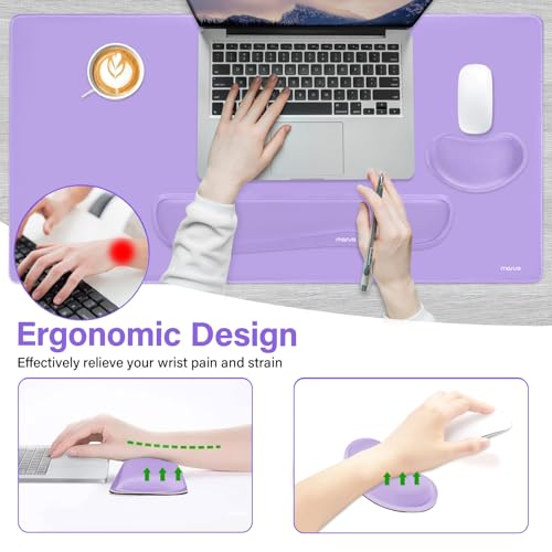 MOSISO Keyboard Mouse Pad Set, Gaming Mouse Pad&Keyboard Wrist Rest&Wrist Rest, Ergonomic Wristrests with Memory Foam Home Office Easy Typing Cushion Non-Slip Mousepad, Purple - color: Purple