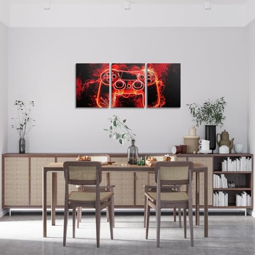 Feelyou Gamer Wall Decor for Living Room Bedroom Wall Art Red Lightning Gaming Wall Painting Wall Artworks Hang Pictures for Office Decor Red Video Game Bathroom Home Decor Posters 12x16 inch 3 Piece - color: Black Red