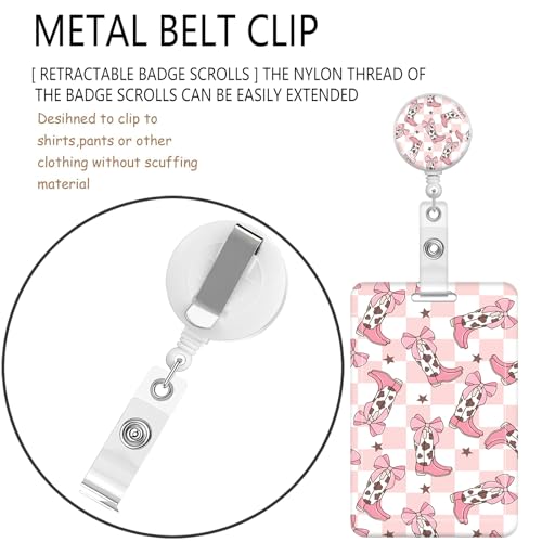 ID Badge Holder with Lanyard Fashionable ID Card Holders with Retractable Lanyards Soft Fiber Metal Clip Sturdy Buckle for Key Wallet Work Nurse Teacher (Cute Cowgirl Boots) - color: Cute Cowgirl Boots