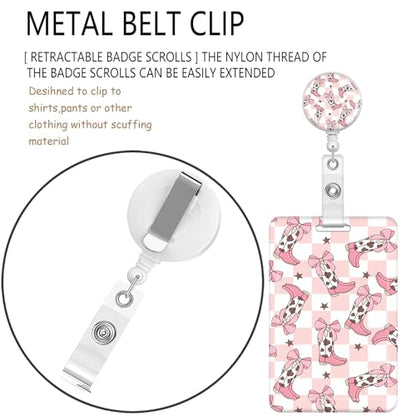 ID Badge Holder with Lanyard Fashionable ID Card Holders with Retractable Lanyards Soft Fiber Metal Clip Sturdy Buckle for Key Wallet Work Nurse Teacher (Cute Cowgirl Boots) - color: Cute Cowgirl Boots