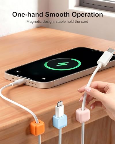 Art3d 8 Pack Magnetic Cable Clips, Multi-colors Cable Management Accessories, Cord Smooth Adjustable & Adhesive Backing Cord Organizer for Office Home Organization, Desk, Wall, Nightstand, Phone, Car - color: Multi-colors