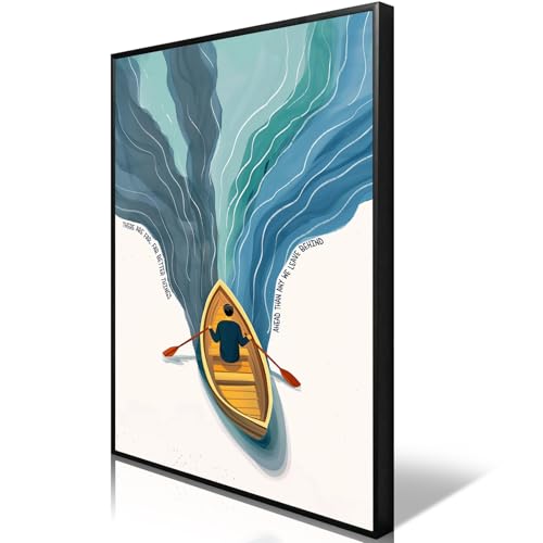 Rowboat Canvas Wall Art Mental Health Quote Posters Daily Affirmation Positive Print Painting, Uplifting Motivational Quotes Poster Inspirational Wall Decor Picture 16x24in Black Framed - color: Rowboat Framed, size: 16"L x 24"W