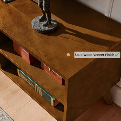 LKTART Mid Century Modern Rattan TV Stand for 65 Inch TV,59" Boho Media Console with Sliding Doors & Open Shelves,Solid Wood Legs for Living Room,Light Walnut - color: 59" Light Walnut