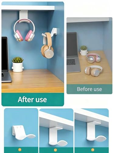 2-Pack Under Desk Headphone Hanger, Strong Adhesive Headset Holder Mount, Sticky Curved Hook Stand for PC Gaming Setup & Desk Organization, Universal Fit, White - color: White B(2 Pack)