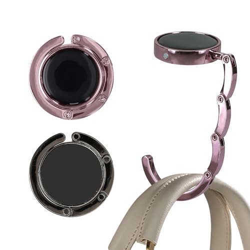 kwmobile Purse Hook for Table - Set of 2 Purse Holder - Folding Handbag Hanger - Portable Bag Holder - Bag Hooks for Desk - Table Hook Black/Light Pink - color: black / light pink