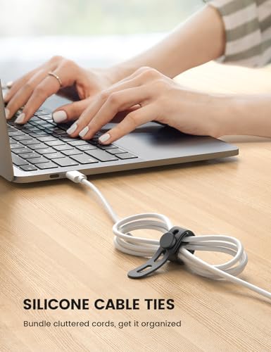 Lamicall 20Pack Silicone Cable Ties, Office Desk Organizer Accessories, Reusable Wire Ties Management with Lock Buckle, Adjustable Charger Cable Strap, Electrical Cord Keeper for Travel Essentials - color: Classic Black, size: 20pack