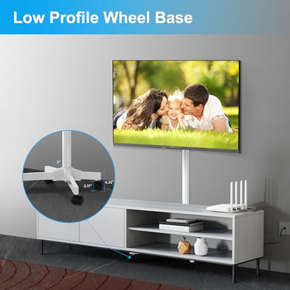 Mobile TV Carts on Wheels for 21-60 Inch Flat/Curved Panel Screens TVs - Height Adjustable Floor Trolley Stand with Shelf Holds up to 77lbs - Max VESA 400x400mm, White - color: White High Quality