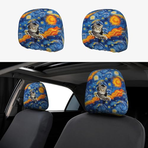 Funny Car Headrest Covers with Art Cat 2pc Blue Sky Head Rest Cover - color: Blue Art Sky
