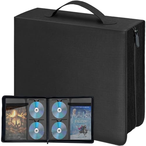 DVD CD Storage Binder with Handles - Holds 136 Discs & 68 Booklet Pockets, PU Leather Cover for Blu-ray Movies, Music CDs, Audio Disks, Portable Media Organizer - size: 136 Discs Capacity
