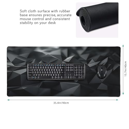 Large Mouse pad, XXL Gaming Keyboard pad, Dark Gray Geometric Pattern, Water-Resistant and Slip-Resistant, Suitable for Gaming and Office use, Laptop Computer Table Protection pad, 35.4 x 15.7 inches - color: Dark gray checkered