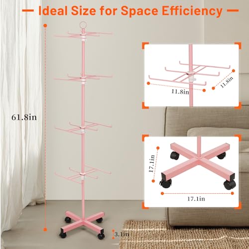 Flenpptly Retail Display Stand Rotating Display Stand 4 Tier Spinning Display Stand for Craft Shows, Jewelry, Keychain, Earring Adjustable Height Retail Display Racks (Pink) - color: 4-Tier Pink