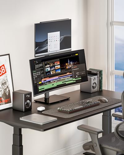 Pegzone Vertical Dual Monitor Stand for 17–34 Inch Screens, Stacked Monitor Mount, Holds up to 33 lbs per Arm, Tabletop Screens Riser with Full Motion, 33.3" Pole 12 Height Settings, 75/100 VESA