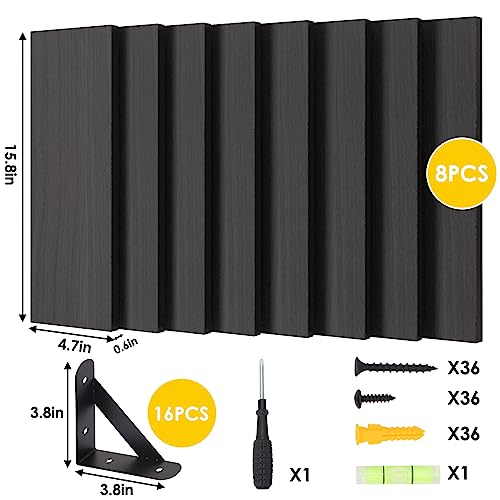 Fixwal Floating Shelves, Width 4.75in Rustic Wood Wall Shelves Set of 8, Wall Storage Shelves for Bedroom, Living Room, Kitchen, Bathroom, Office and Plants (Black) - color: Black, style: 8pcs