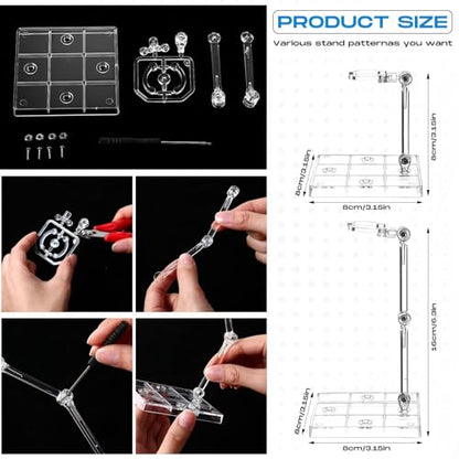 Wonderjune 24 Pack Action Figure Stand Model Support Stand Clear Doll Base Assembly Action Figure Display Holder Base with Screwdriver Compatible HG/RG 1/144 Toy, Transparent(6.3 Inches) - size: 6.3 Inches