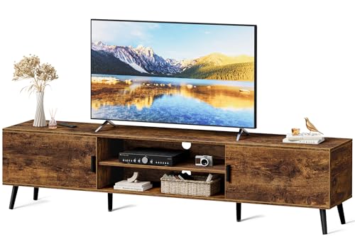 SUPERJARE 70.9 Inch TV Stand for 65, 75 Inch TV, Entertainment Center with Adjustable Shelf, 2 Cabinets, TV Console Table, Media Console, Solid Wood Feet, Cord Holes, for Living Room, Rustic Brown - color: Rustic Brown, size: 70.9"