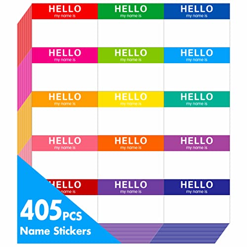15 Colors 405 PCs Name Tag Sticker in for Themed Party School Office Home (3"x2" Each) - color: Standard-a