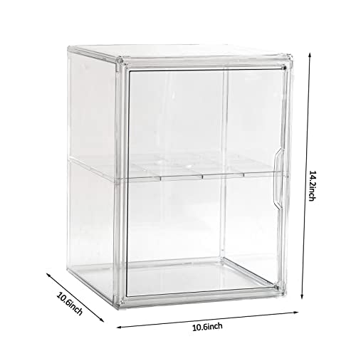 BOHOIDEE X-Large 2 Tiers 14.2"X10.6"X8" Acrylic Display Case with 1 Division Board, Clear Organizer Box Plastic Holder with Magnetic Door for Loungefly Backpack, Handbags, Purses, Boots - size: X-Large