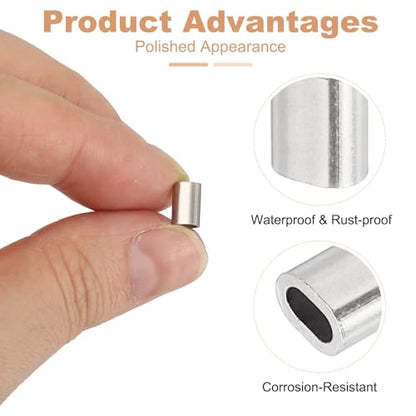 uxcell 1/16"(1.5mm) Wire Rope Stop Sleeve, 304 Stainless Steel Cable Wire Rope Crimping Loops Sleeve Ferrules for Cable Ferrule, Silver 20Pcs - size: 1/16"(1.5mm)