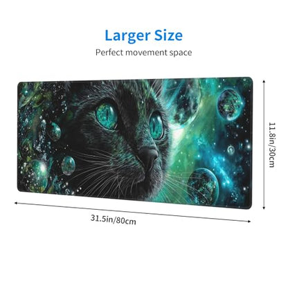 Cat Moon Mouse Pad Extended Large Gaming Mouse Pad XL Stitched Edges for Gamer Home Office 31.5 X 11.8 Inch - color: Cat Moon