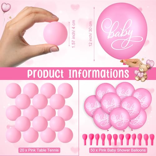 Tatuo 71 Tinkle in The Pot Baby Shower Game Sign Wooden Baby Shower Gender Reveal Party Favors 20 Table Tennis Balls 50 Balloon Latex Balloon(Bear,Pink) - color: Pink, style: Bear