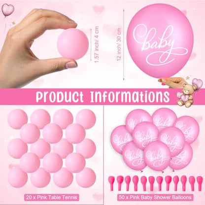 Tatuo 71 Tinkle in The Pot Baby Shower Game Sign Wooden Baby Shower Gender Reveal Party Favors 20 Table Tennis Balls 50 Balloon Latex Balloon(Bear,Pink) - color: Pink, style: Bear