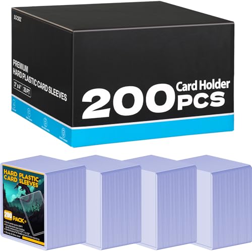 200 Count Card Sleeves Hard Plastic, Sooez 35PT Card Holder, 3" x 4" Baseball Card Protector, Rigid Card Case for Collectible Game Cards, Standard Size Trading Sports Football Cards - size: 200 Hard Sleeves