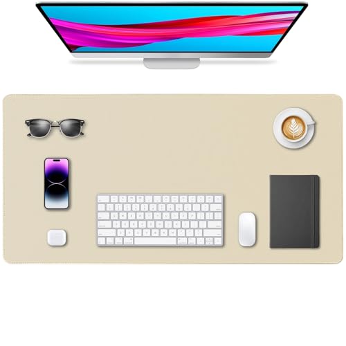 Leather Desk Pad Protector, Office Desk Mat, Large Mouse Pad, Non-Slip PU Leather Desk Blotter, Waterproof Computer Desk Writing Pad for Office and Home (Beige, 31.5" x 15.7") - color: Beige, size: 31.5" x 15.7"