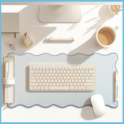 Hahafelt Scalloped Desk Mat Large Desk Pad Cute Coquette Table Mat Back to School Preppy Table Make up Pad Nonslip Graduation Gift with Stitching Waterproof Gaming(Blue,23.6 x 13.8 Inches) - color: Blue, size: 23.6 x 13.8 Inches