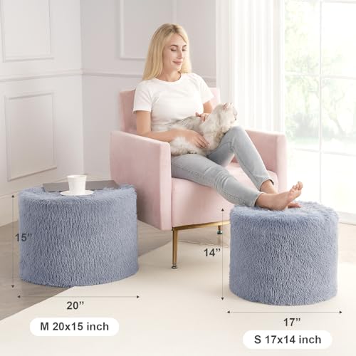Hansleep Round Pouf Ottoman Foot Rest, Footstool, Grey | High-Density One-Piece Foam, 17 x 14 Inch, Firm & Stable, for Couch, Bedroom, Living Room, Machine Washable Cover - color: Grey, size: 17"D x 17"W x 14"H