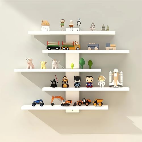 5-Tier Floating Wall Mounted Shelves, Wall Display Storage Shelf for Anime Figurines, Dolls, Plants & Statues, Decorative Organizer for Bedroom, Living Room, Study, Kids Room(White) - color: White