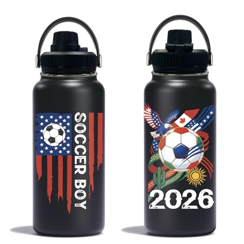 Soccer Boy 2026 Water Bottle 32oz - Soccer Nutriton Facts Stainless Steel Insulated Tumbler for Fans & Collectors -Sports Coach Gifts, Gift for Teens, Black Sports Travel Mug - color: Soccer-2026
