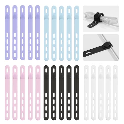 25Pack Silicone Cable Ties,Reusable Cord Organizer for Bundling Electrical Cords,Adjustable Data Cable Organizer Ties,High Elasticity Cable Straps for Home/Office/School/Travel(5 Colors) - color: Colorful