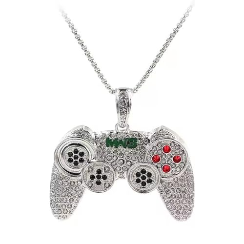 RTY Crystal Game Controller Necklace Hip-Hop Remote Control Friendship Necklace for Best Friends Chunky Statement Jewelry Valentine's Day Birthday Gift for Men - color: silver