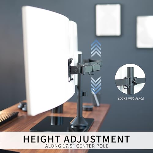 VIVO Freestanding Dual Ultrawide Monitor Stand with Sleek Glass Base and Adjustable Arms, 2 Screens up to 38 inches and 22 lbs Each, Black, STAND-V038FG - color: Black, size: 13" to 38" Screens