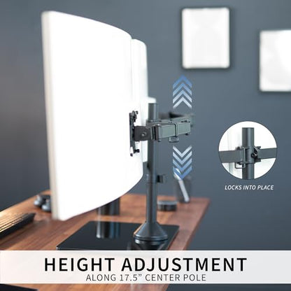 VIVO Freestanding Dual Ultrawide Monitor Stand with Sleek Glass Base and Adjustable Arms, 2 Screens up to 38 inches and 22 lbs Each, Black, STAND-V038FG - color: Black, size: 13" to 38" Screens
