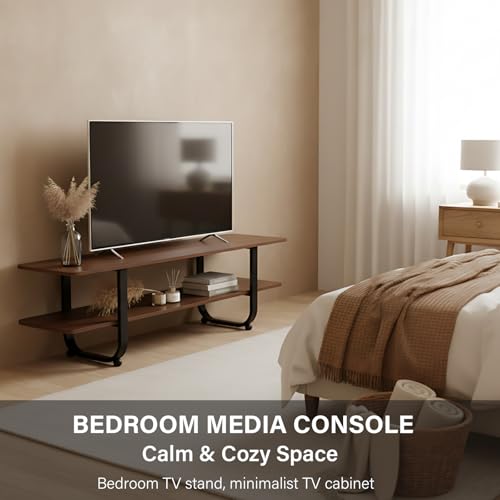 Tiita Bamboo TV Stand with Storage for TV up to 65 inch, Bamboo Rattan TV Console Entertainment Center with 2 Open Shelf, Mid Century Modern Media Console for Living Room, Bedroom - color: Grey